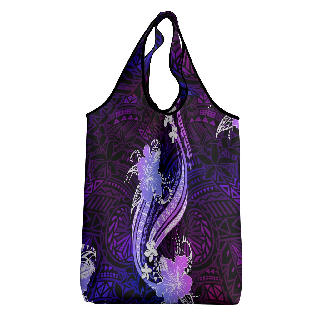 Galaxy Polynesian Pattern With Tropical Flowers Grocery Bag