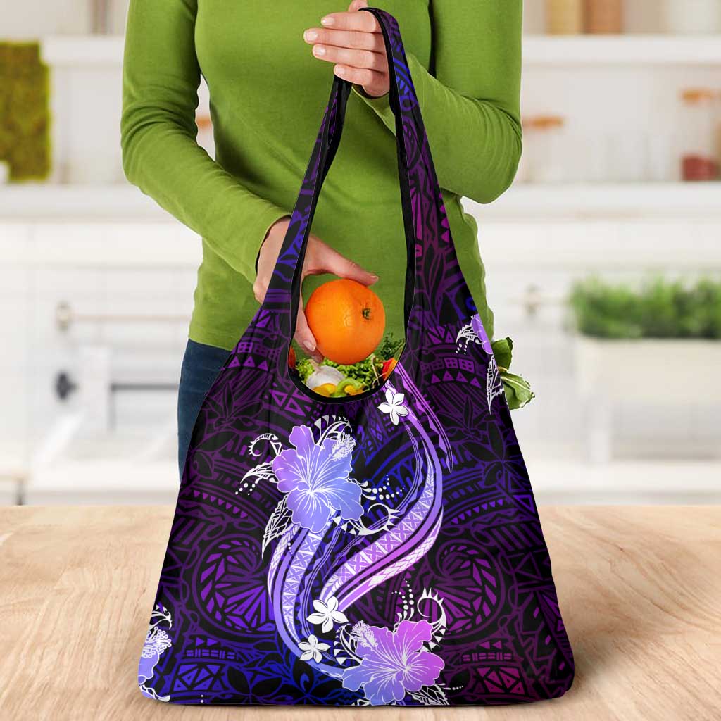 Galaxy Polynesian Pattern With Tropical Flowers Grocery Bag