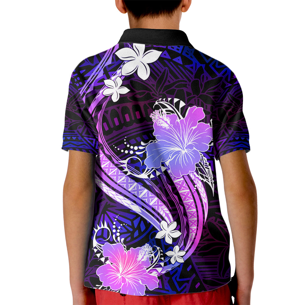 Galaxy Polynesian Pattern With Tropical Flowers Kid Polo Shirt LT05 - Polynesian Pride