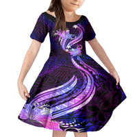 Galaxy Polynesian Pattern With Tropical Flowers Kid Short Sleeve Dress LT05 KID Galaxy - Polynesian Pride
