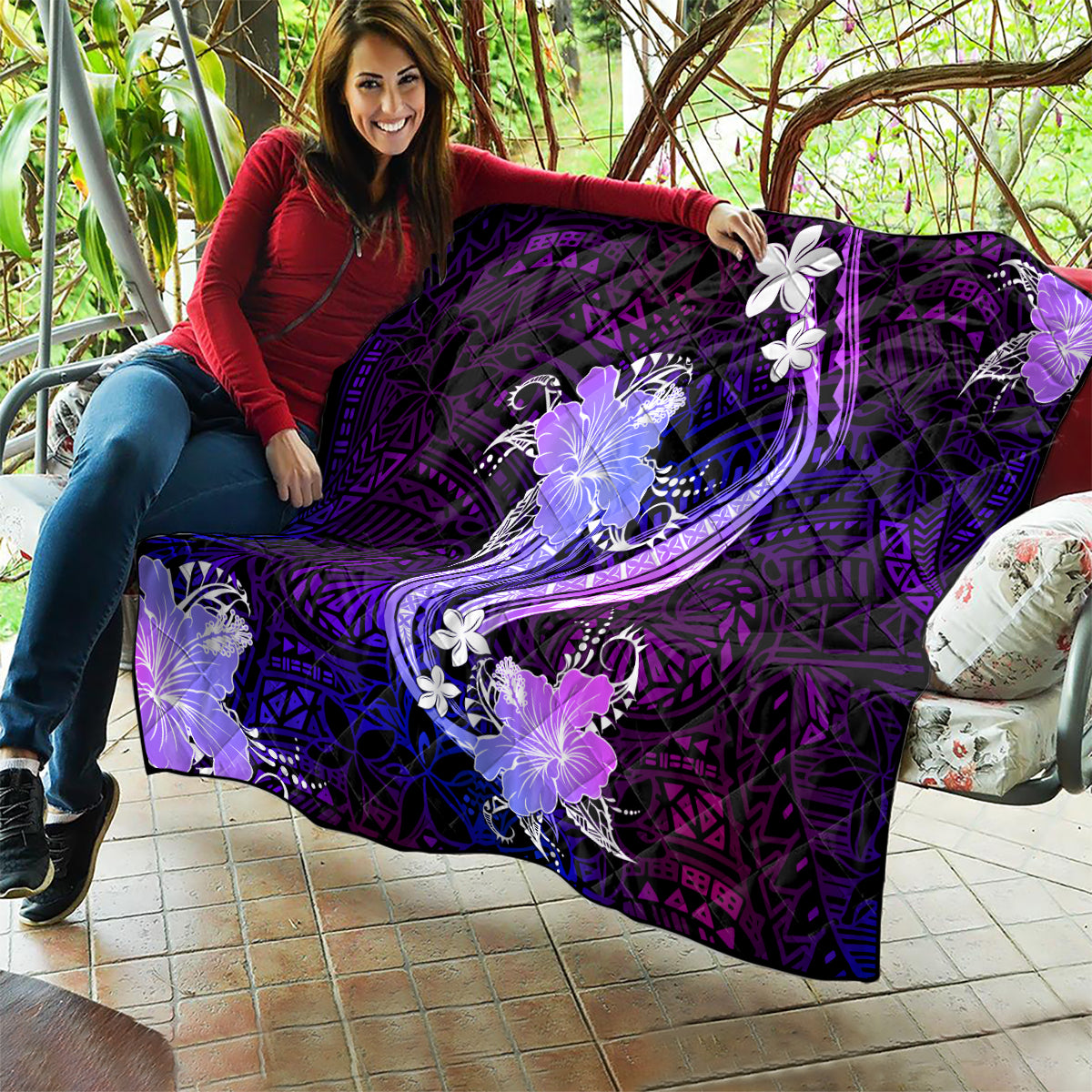 Galaxy Polynesian Pattern With Tropical Flowers Quilt LT05 - Polynesian Pride
