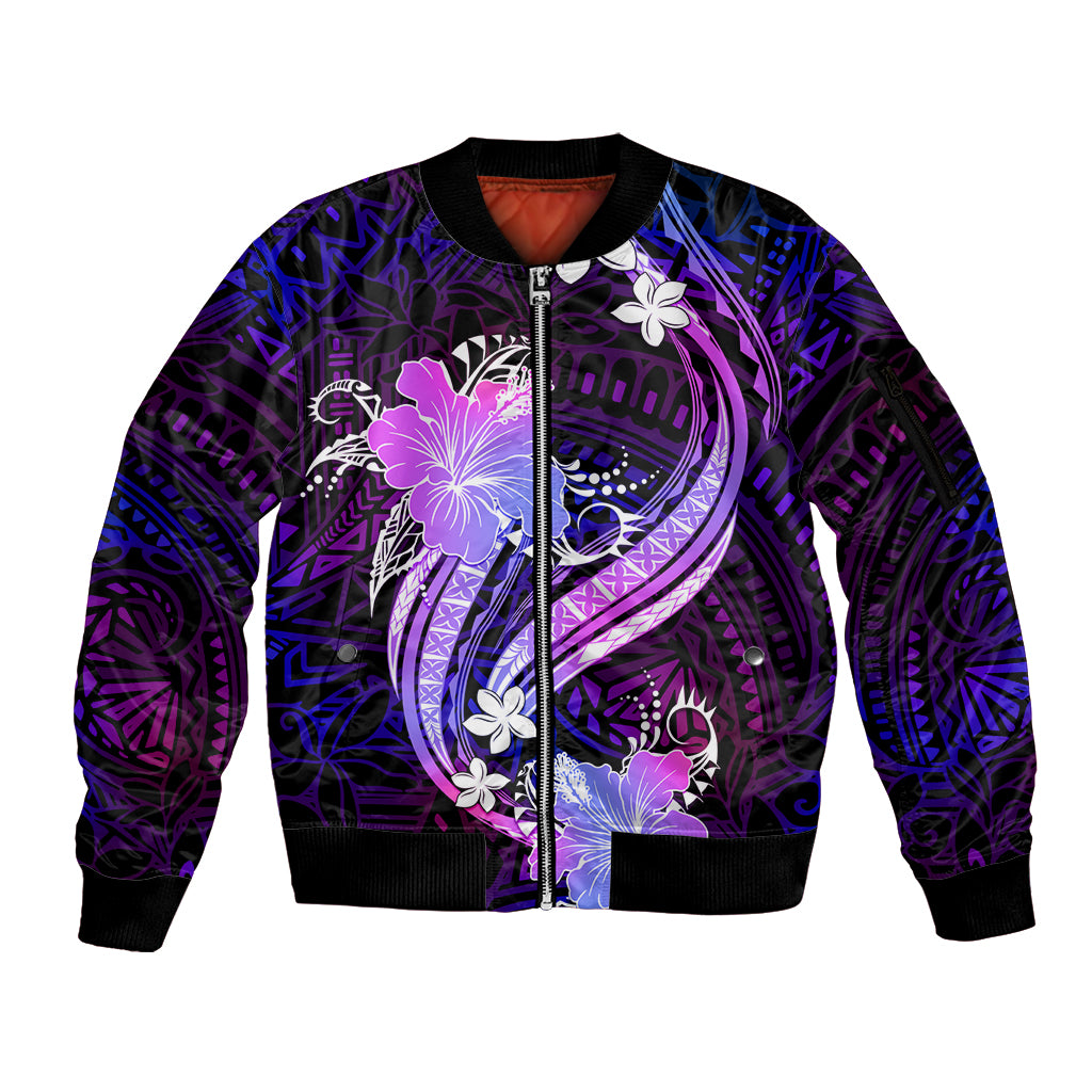 Galaxy Polynesian Pattern With Tropical Flowers Sleeve Zip Bomber Jacket LT05 Unisex Galaxy - Polynesian Pride
