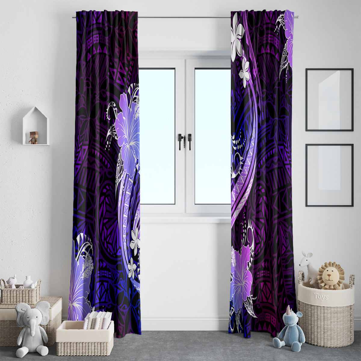 Galaxy Polynesian Pattern With Tropical Flowers Window Curtain LT05 - Polynesian Pride