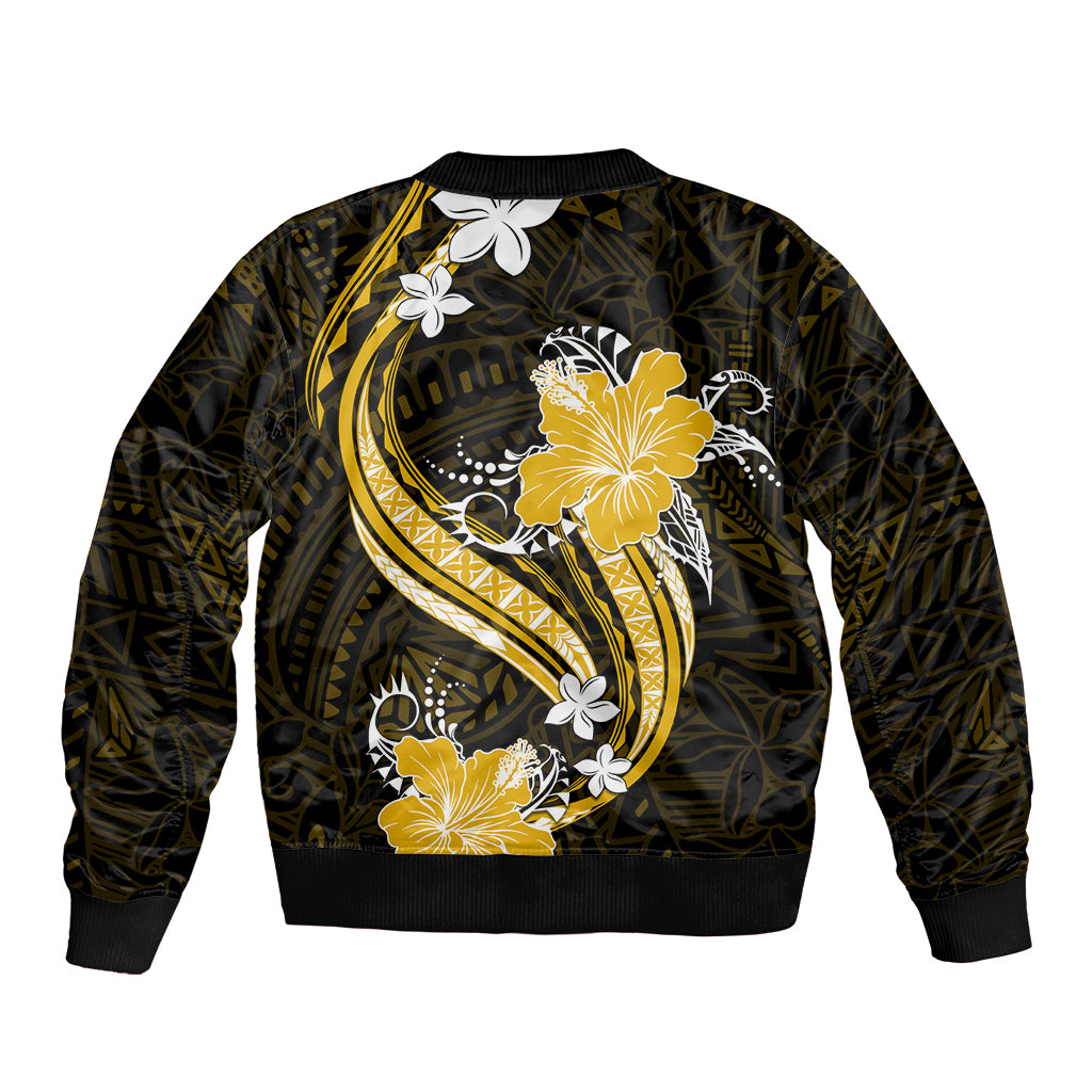 Gold Polynesian Pattern With Tropical Flowers Bomber Jacket LT05 - Polynesian Pride