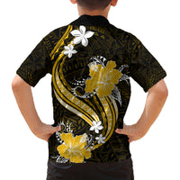Gold Polynesian Pattern With Tropical Flowers Family Matching Long Sleeve Bodycon Dress and Hawaiian Shirt LT05 - Polynesian Pride