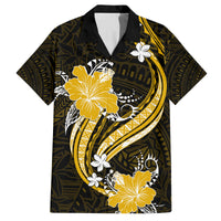 Gold Polynesian Pattern With Tropical Flowers Family Matching Long Sleeve Bodycon Dress and Hawaiian Shirt LT05 Dad's Shirt - Short Sleeve Gold - Polynesian Pride