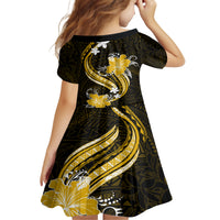 Gold Polynesian Pattern With Tropical Flowers Family Matching Off Shoulder Short Dress and Hawaiian Shirt LT05 - Polynesian Pride