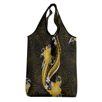 Gold Polynesian Pattern With Tropical Flowers Grocery Bag