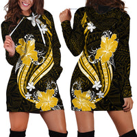Gold Polynesian Pattern With Tropical Flowers Hoodie Dress LT05 - Polynesian Pride