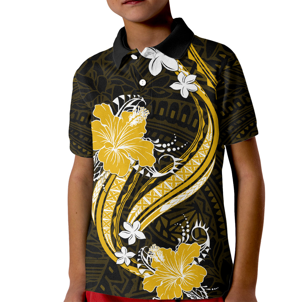 Gold Polynesian Pattern With Tropical Flowers Kid Polo Shirt LT05 Kid Gold - Polynesian Pride