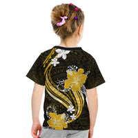 Gold Polynesian Pattern With Tropical Flowers Kid T Shirt LT05 - Polynesian Pride