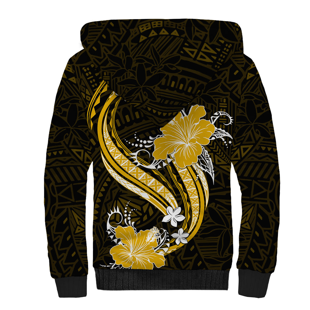Gold Polynesian Pattern With Tropical Flowers Sherpa Hoodie LT05 - Polynesian Pride