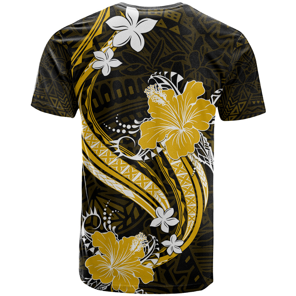Gold Polynesian Pattern With Tropical Flowers T Shirt LT05 - Polynesian Pride