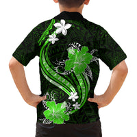 Green Polynesian Pattern With Tropical Flowers Family Matching Off Shoulder Long Sleeve Dress and Hawaiian Shirt LT05 - Polynesian Pride