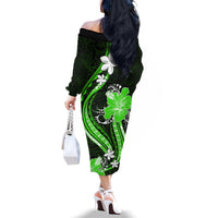 Green Polynesian Pattern With Tropical Flowers Family Matching Off Shoulder Long Sleeve Dress and Hawaiian Shirt LT05 - Polynesian Pride