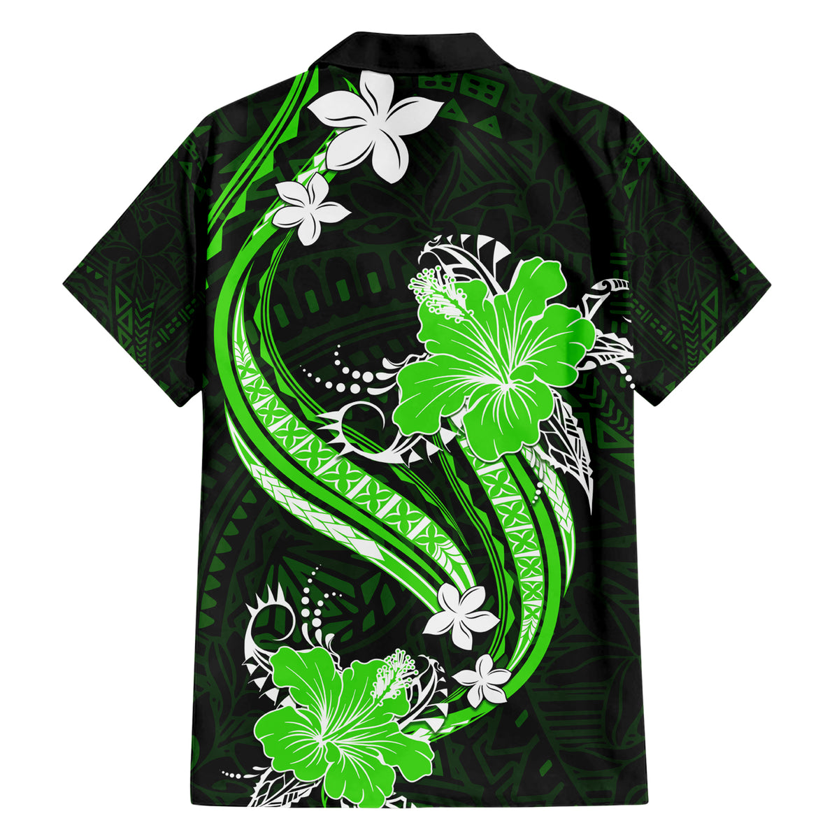 Green Polynesian Pattern With Tropical Flowers Family Matching Short Sleeve Bodycon Dress and Hawaiian Shirt LT05 - Polynesian Pride