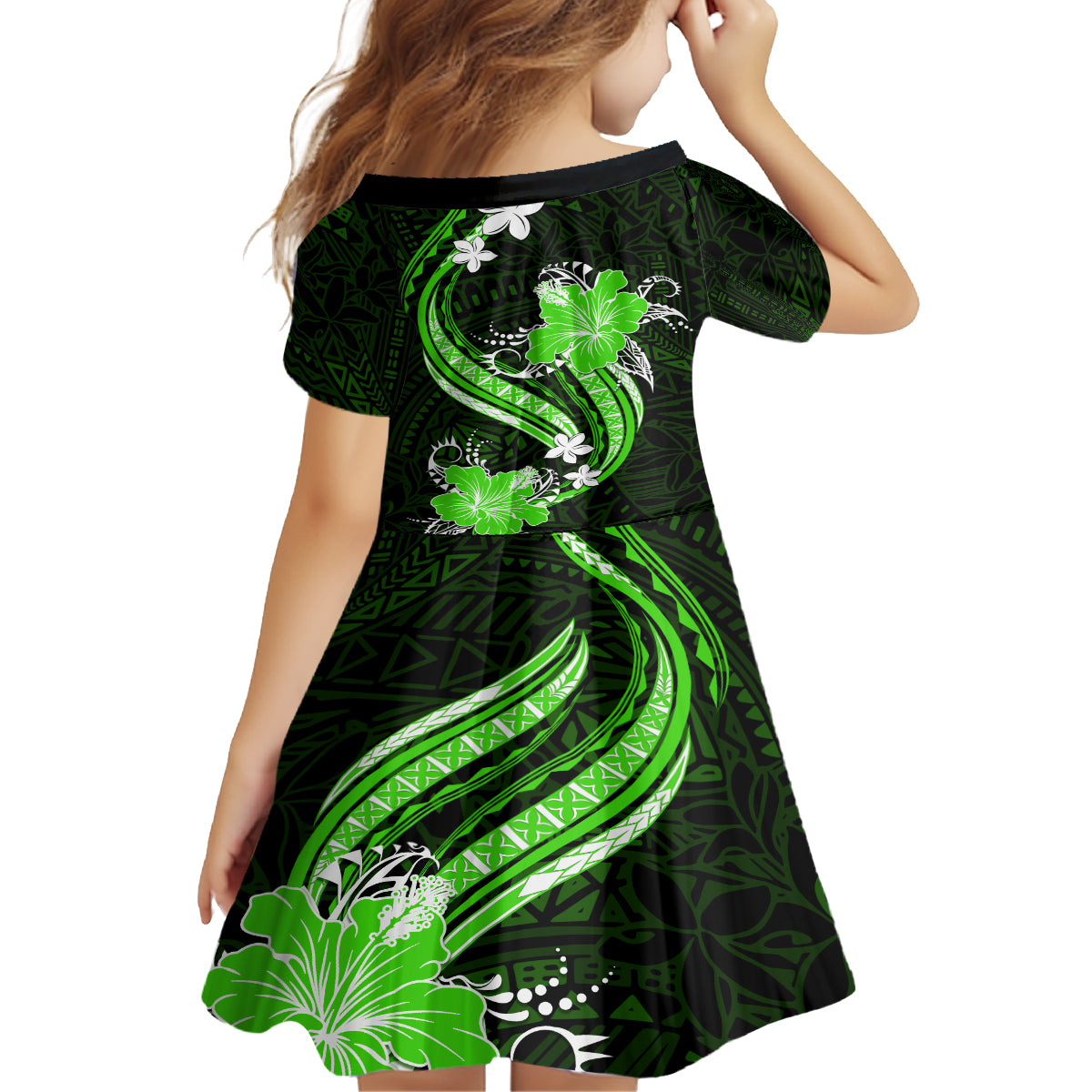 Green Polynesian Pattern With Tropical Flowers Family Matching Tank Maxi Dress and Hawaiian Shirt LT05 - Polynesian Pride