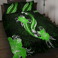Green Polynesian Pattern With Tropical Flowers Quilt Bed Set LT05 - Polynesian Pride