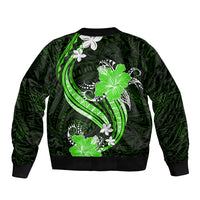 Green Polynesian Pattern With Tropical Flowers Sleeve Zip Bomber Jacket LT05 - Polynesian Pride