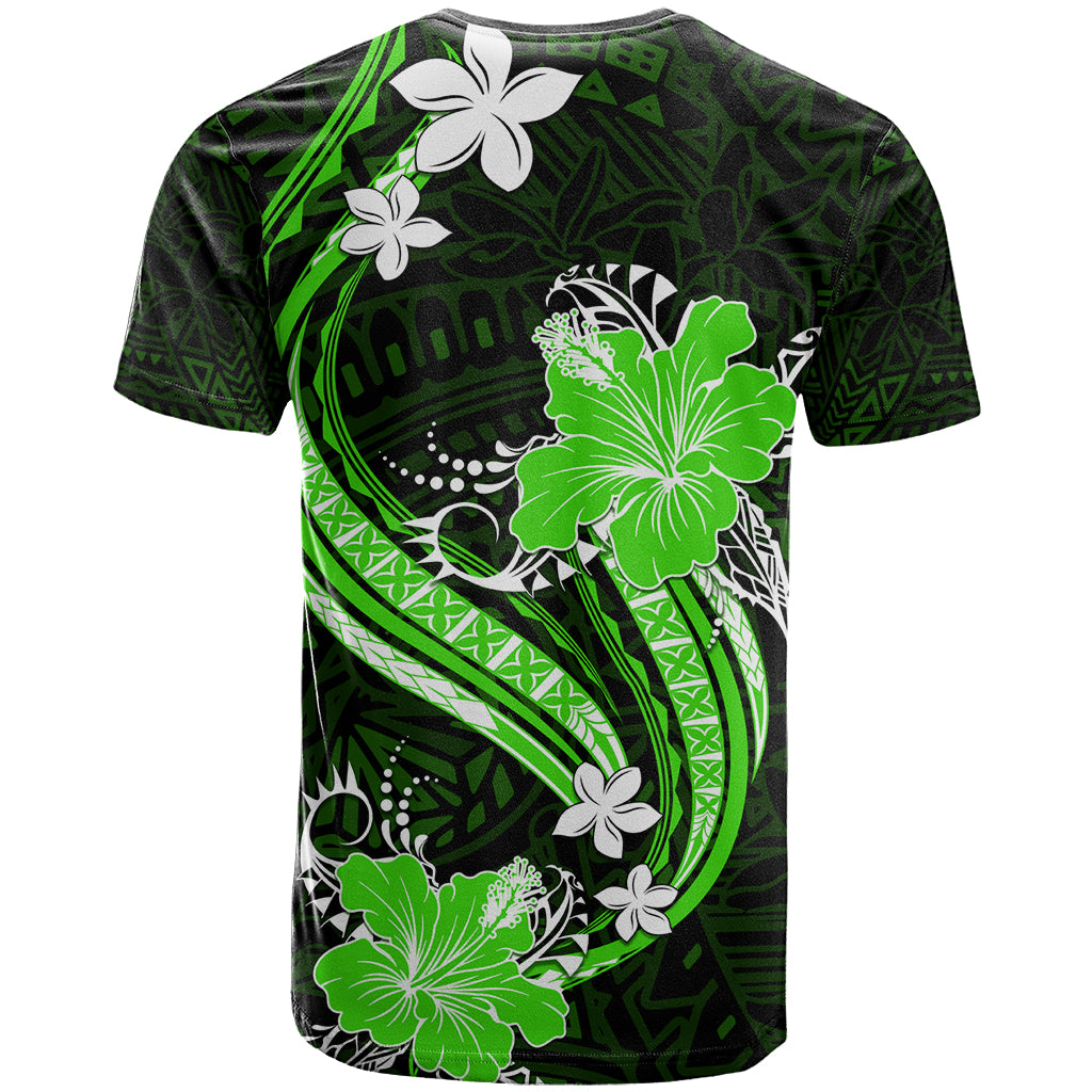 Green Polynesian Pattern With Tropical Flowers T Shirt LT05 - Polynesian Pride