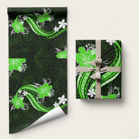 Green Polynesian Pattern With Tropical Flowers Wrapping Paper - Polynesian Pride