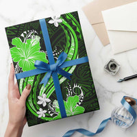 Green Polynesian Pattern With Tropical Flowers Wrapping Paper - Polynesian Pride