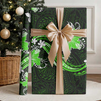 Green Polynesian Pattern With Tropical Flowers Wrapping Paper - Polynesian Pride