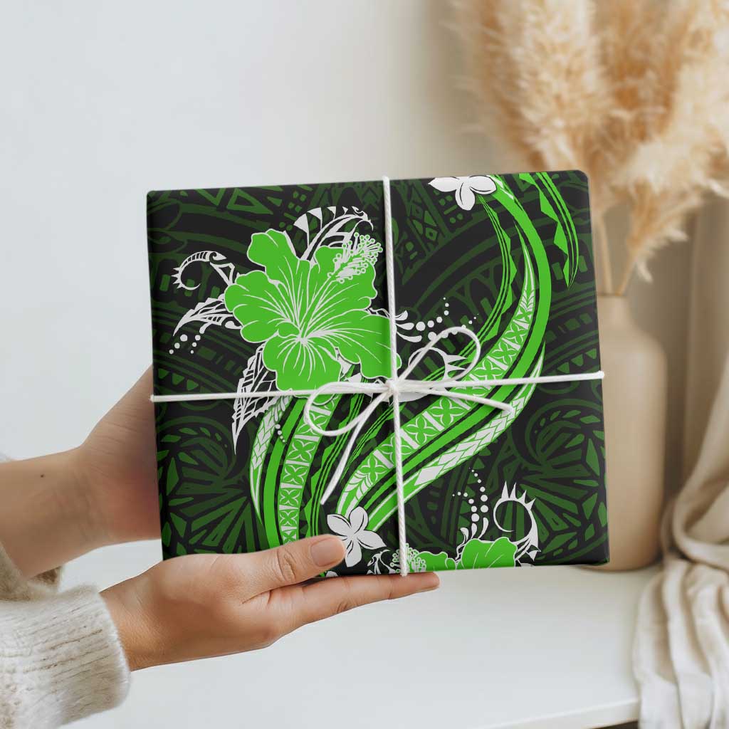 Green Polynesian Pattern With Tropical Flowers Wrapping Paper - Polynesian Pride