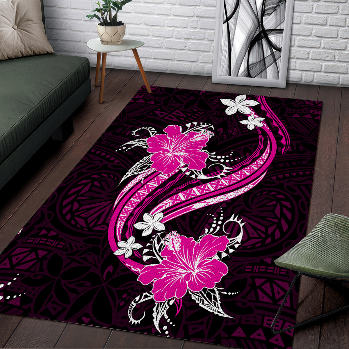 Pink Polynesian Pattern With Tropical Flowers Area Rug LT05 Pink - Polynesian Pride