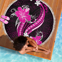 Pink Polynesian Pattern With Tropical Flowers Beach Blanket LT05 - Polynesian Pride