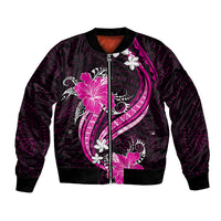 Pink Polynesian Pattern With Tropical Flowers Bomber Jacket LT05 Unisex Pink - Polynesian Pride