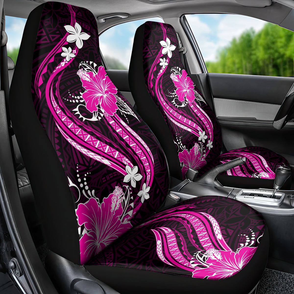 Pink Polynesian Pattern With Tropical Flowers Car Seat Cover LT05 - Polynesian Pride