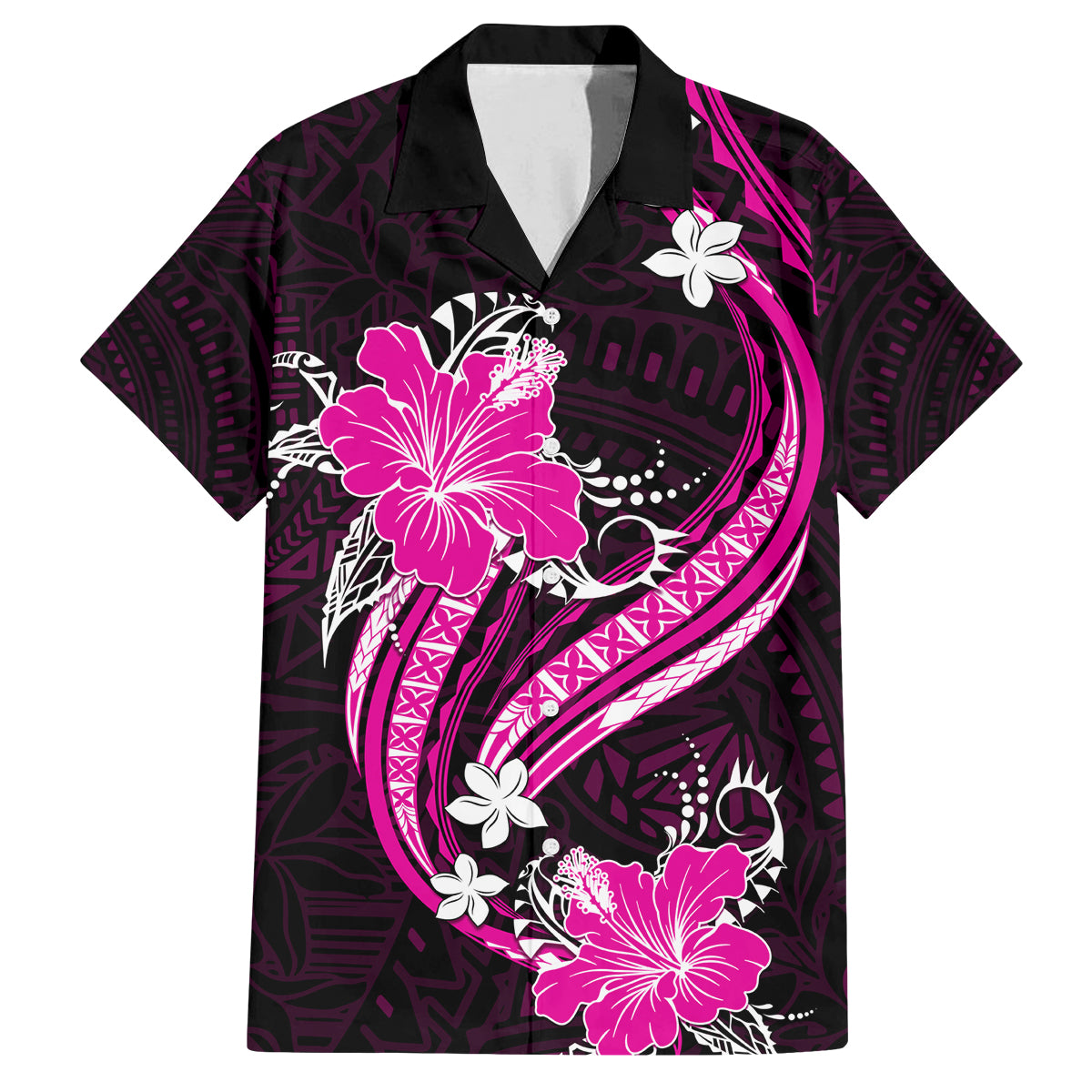 Pink Polynesian Pattern With Tropical Flowers Family Matching Off Shoulder Long Sleeve Dress and Hawaiian Shirt LT05 Dad's Shirt - Short Sleeve Pink - Polynesian Pride