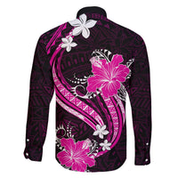 Pink Polynesian Pattern With Tropical Flowers Family Matching Off Shoulder Short Dress and Hawaiian Shirt LT05 - Polynesian Pride