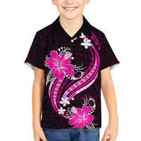 Pink Polynesian Pattern With Tropical Flowers Family Matching Off Shoulder Short Dress and Hawaiian Shirt LT05 Son's Shirt Pink - Polynesian Pride