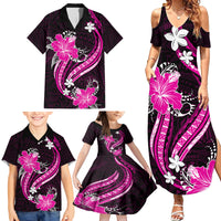 Pink Polynesian Pattern With Tropical Flowers Family Matching Summer Maxi Dress and Hawaiian Shirt LT05 - Polynesian Pride