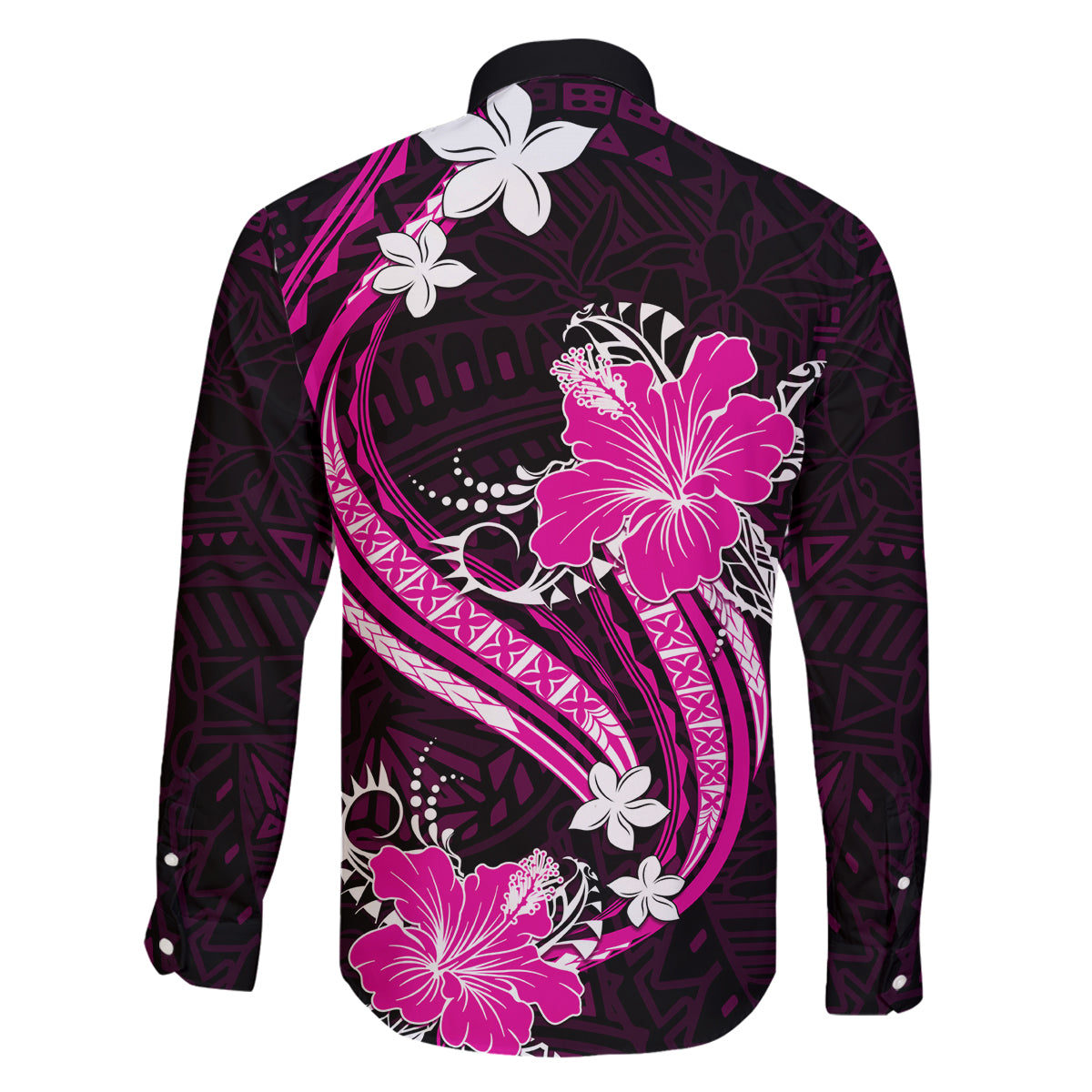 Pink Polynesian Pattern With Tropical Flowers Family Matching Tank Maxi Dress and Hawaiian Shirt LT05 - Polynesian Pride