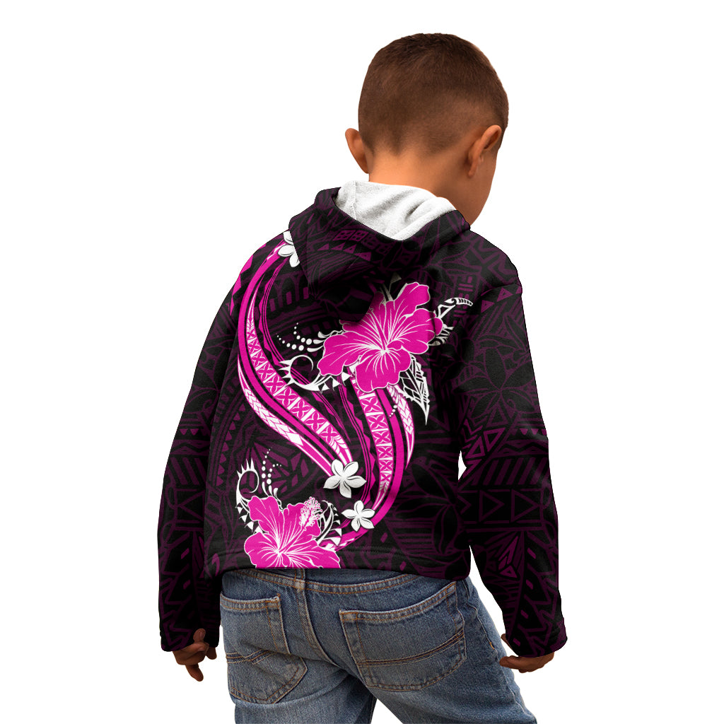 Pink Polynesian Pattern With Tropical Flowers Kid Hoodie LT05 - Polynesian Pride