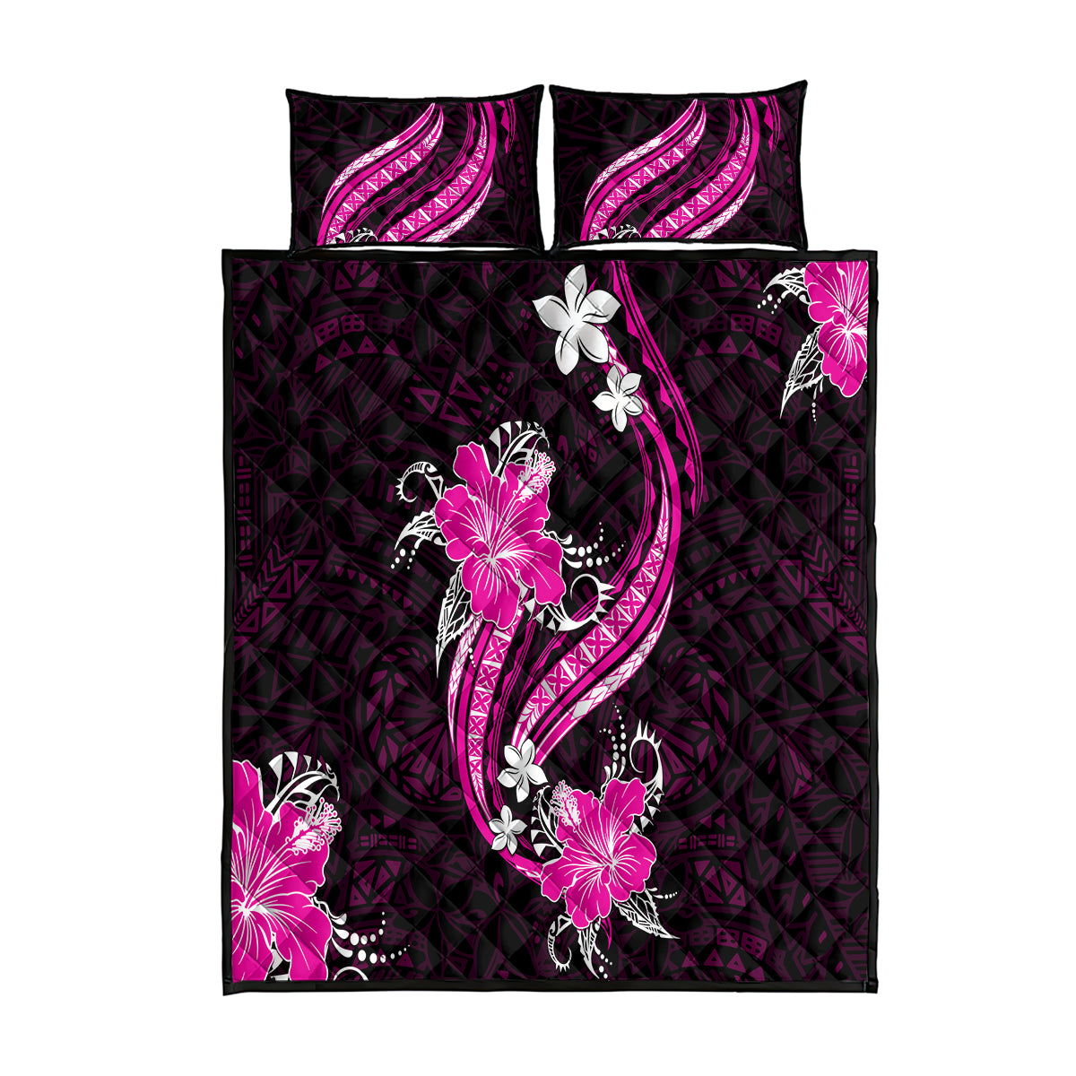 Pink Polynesian Pattern With Tropical Flowers Quilt Bed Set LT05 Pink - Polynesian Pride