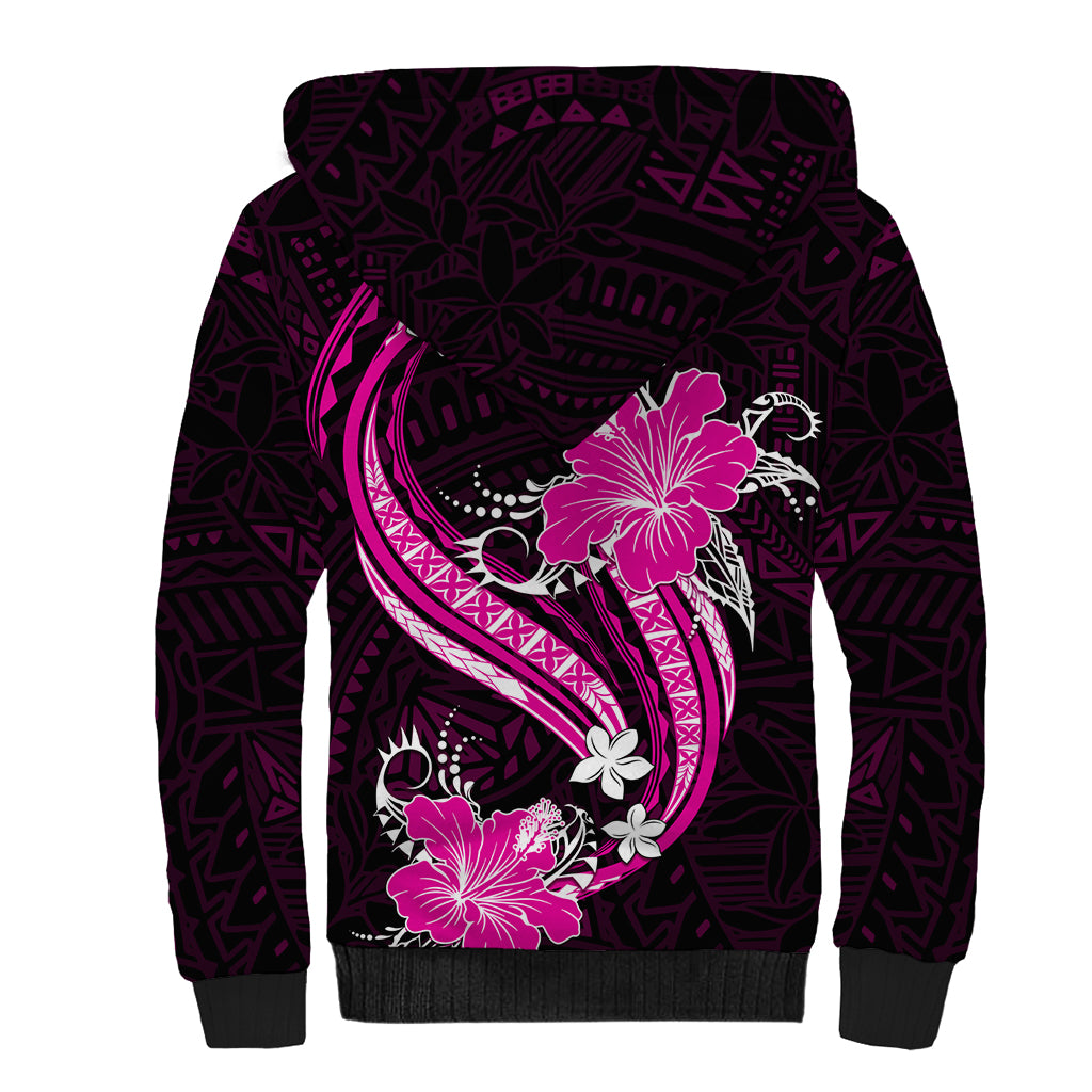 Pink Polynesian Pattern With Tropical Flowers Sherpa Hoodie LT05 - Polynesian Pride