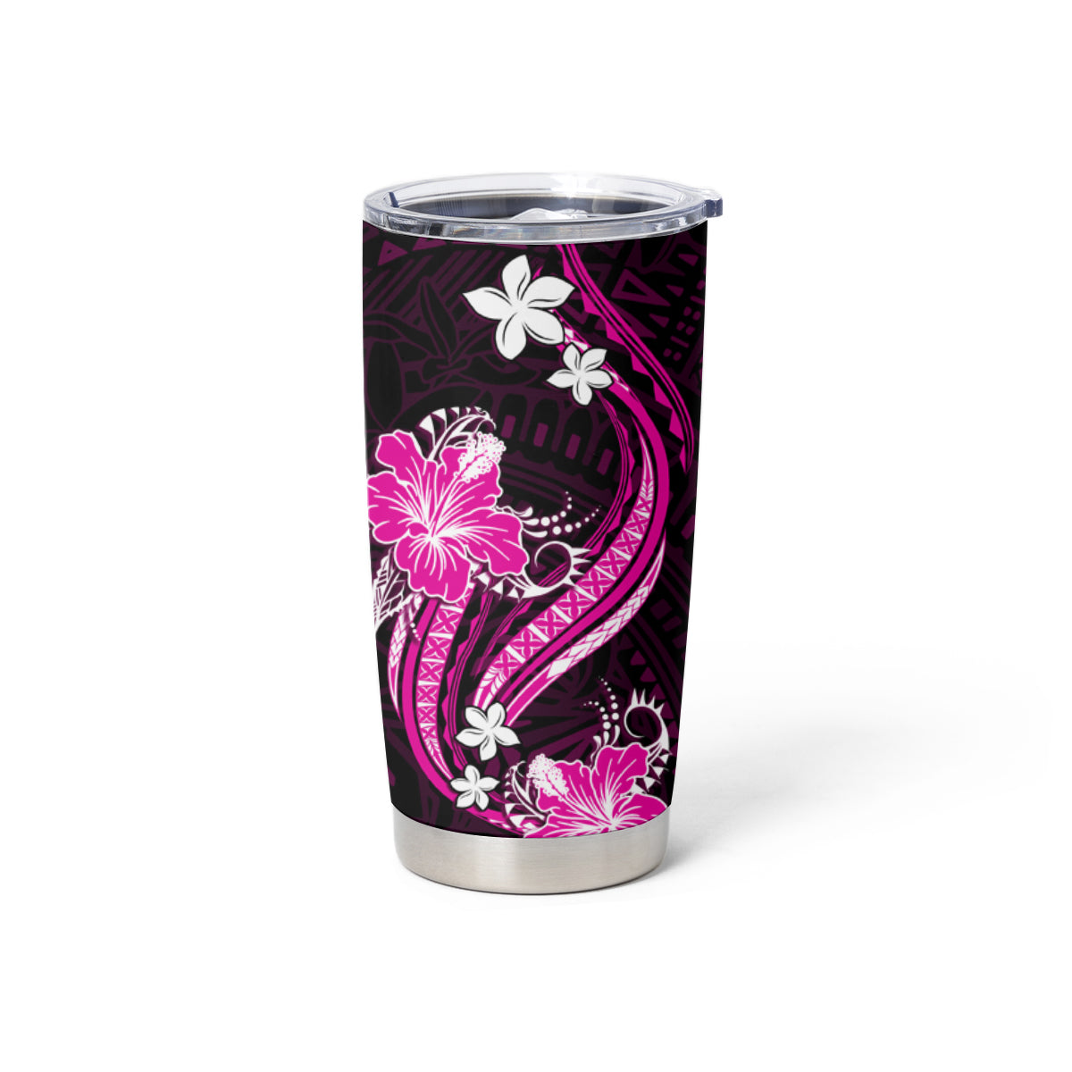 Pink Polynesian Pattern With Tropical Flowers Tumbler Cup