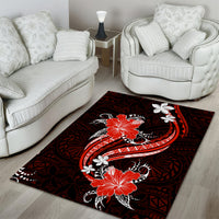 Red Polynesian Pattern With Tropical Flowers Area Rug LT05 - Polynesian Pride