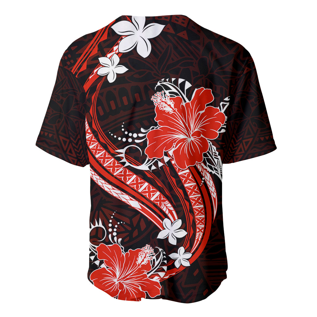 Red Polynesian Pattern With Tropical Flowers Baseball Jersey LT05 - Polynesian Pride