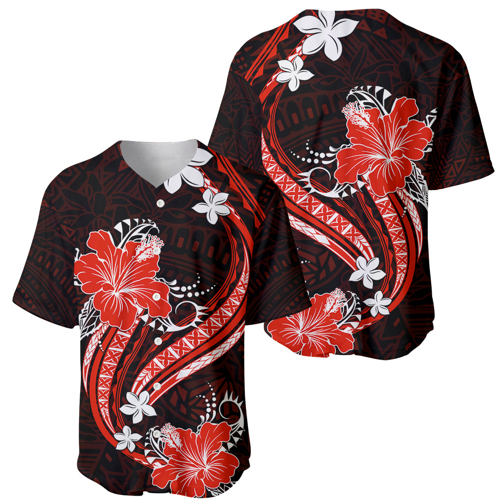 Red Polynesian Pattern With Tropical Flowers Baseball Jersey LT05 - Polynesian Pride