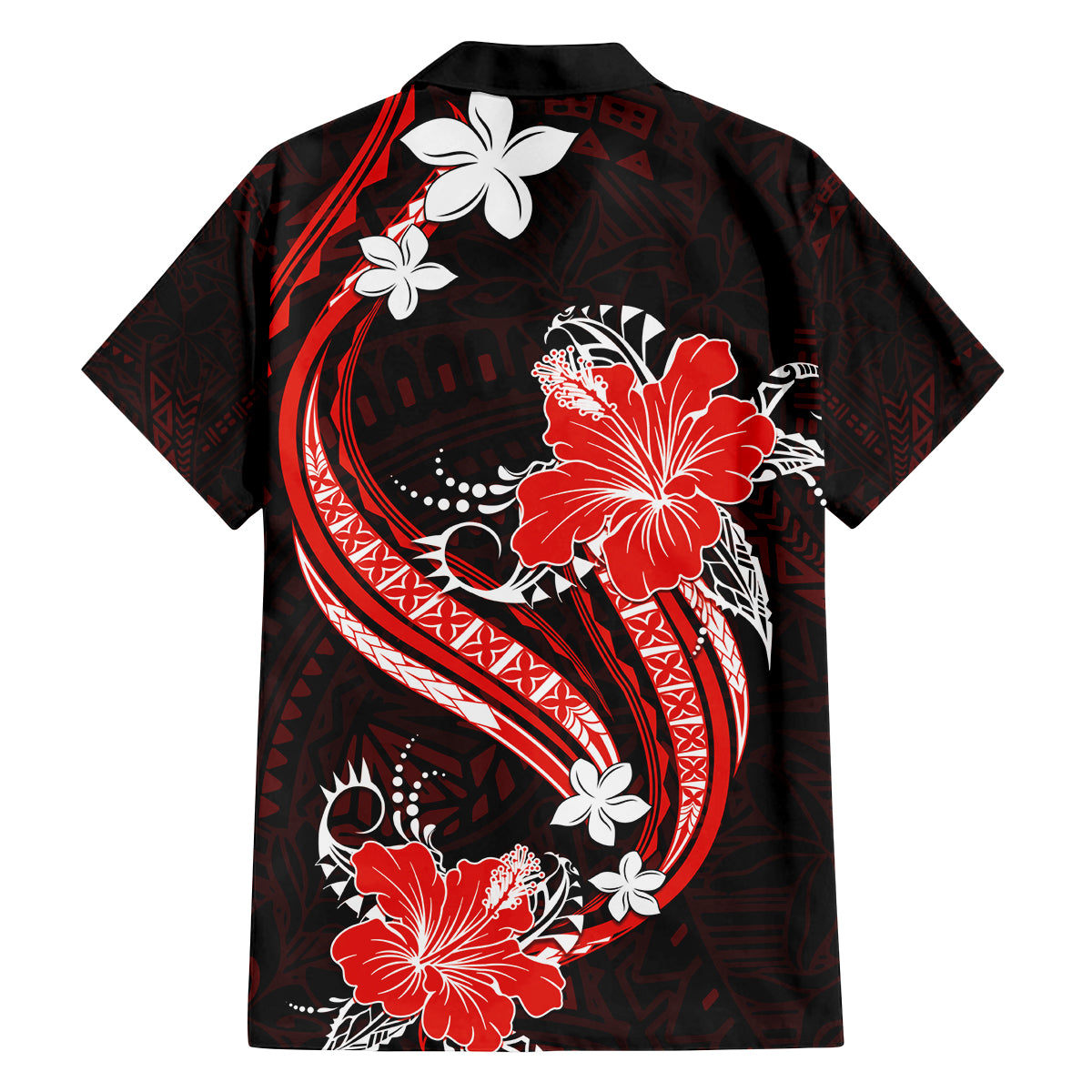 Red Polynesian Pattern With Tropical Flowers Family Matching Off Shoulder Short Dress and Hawaiian Shirt LT05 - Polynesian Pride