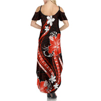 Red Polynesian Pattern With Tropical Flowers Family Matching Summer Maxi Dress and Hawaiian Shirt LT05 - Polynesian Pride