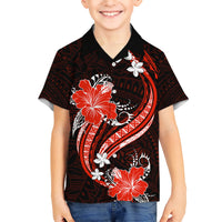 Red Polynesian Pattern With Tropical Flowers Kid Hawaiian Shirt LT05 Kid Red - Polynesian Pride