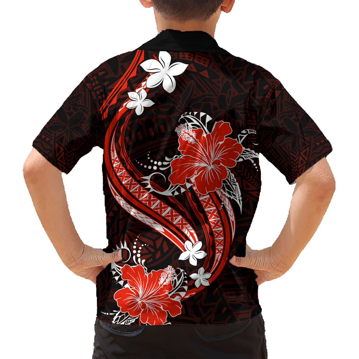 Red Polynesian Pattern With Tropical Flowers Kid Hawaiian Shirt LT05 - Polynesian Pride