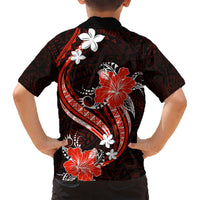Red Polynesian Pattern With Tropical Flowers Kid Hawaiian Shirt LT05 - Polynesian Pride
