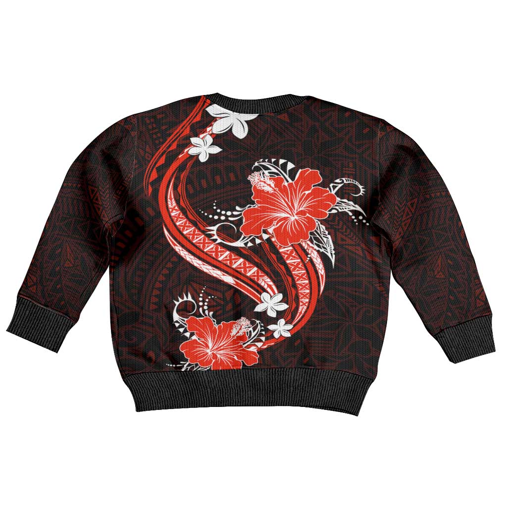 Red Polynesian Pattern With Tropical Flowers Kid Ugly Christmas Sweater